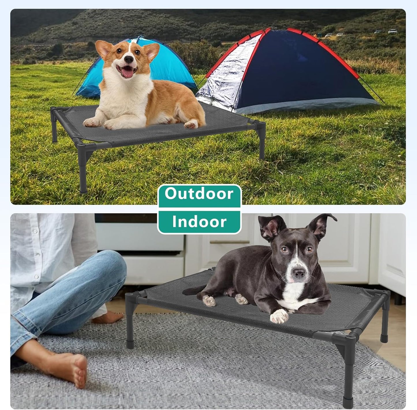 Small Elevated Outdoor Dog Bed (28x22x7in) – Raised, Waterproof Dog Cot with Breathable Teslin Mesh, Durable Non-Slip Construction, Portable Camping Bed for Dogs (Supports Up to 60 lbs), Black